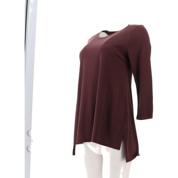 NWT LOGO PRINCIPLES BY LORI GOLDSTEIN 3/4 SLEEVE HI-LOW HEM TOP FUDGE XXS‎ - Picture 3 of 13